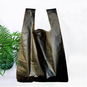 T-Shirt plastic bag, 34(2х8)х57см, 25 µm, (50 pieces.), HDPE recycled, black, "CHERPACK RECYCLED"