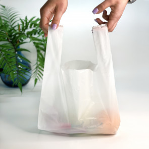 T-Shirt plastic bag АКТ, 25(2х6)х40, 18 µm, (50 pieces.), HDPE food packages, white