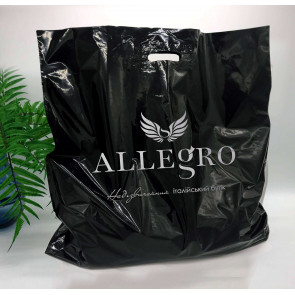Die Cut Handle plastic bag for privat-label, 60х60(+4)см, 60 µm, black, LDPE glossy package