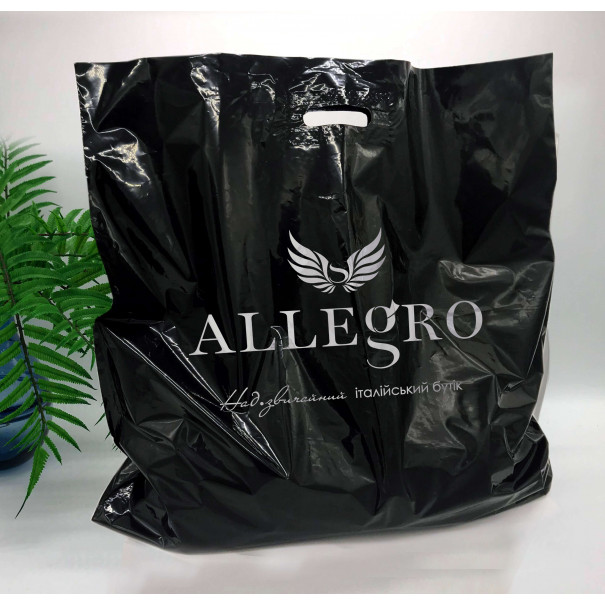 Die Cut Handle plastic bag for privat-label, 60х60(+4)см, 60 µm, black, LDPE glossy package