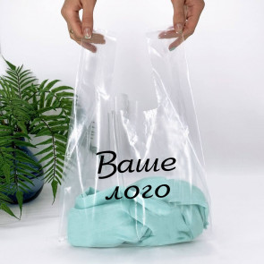 T-Shirt plastic bag for privat-label, 25(2х6)х40см, 51 µm, LDPE glossy package, transparent